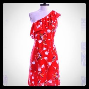 Mink Pink One Shoulder Ruffle Dress.